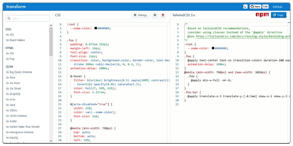 CSS to Tailwind CSS