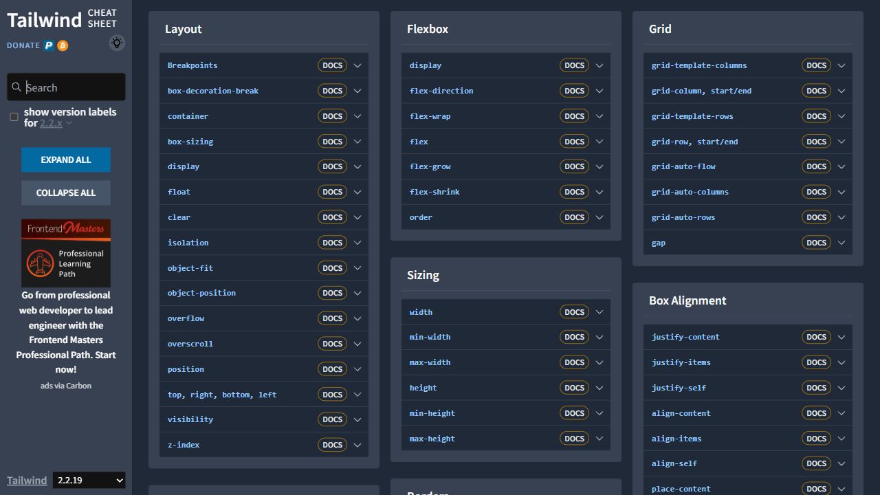 Tailwind CSS Cheat Sheet